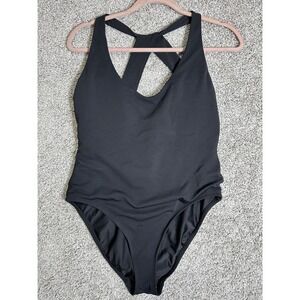 Wilo The Label Rib V Neck One Piece Swimsuit Black Size L NWT
